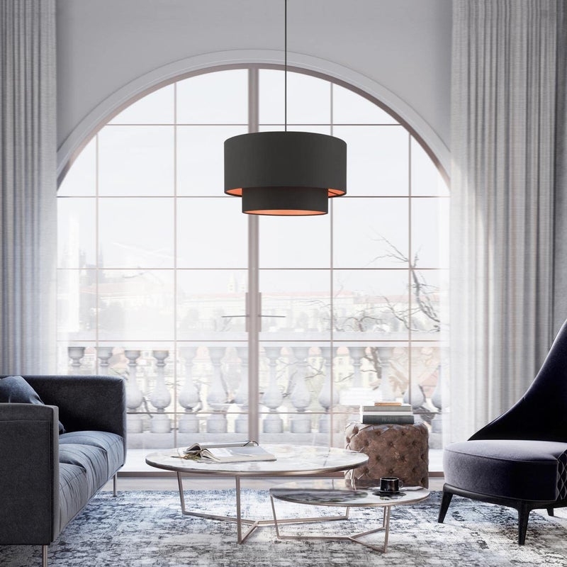 Livex Lighting 45618-04 Sentosa Collection 3-Light Pendant Hanging Light with Black and Orange Hardback Fabric Shade, Black, 20 x 20 x 99 - Image 3